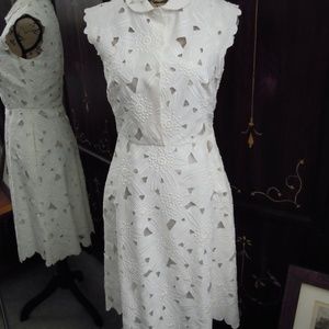 Valentino White Silk & Floral Lace Dress US 6 / IT